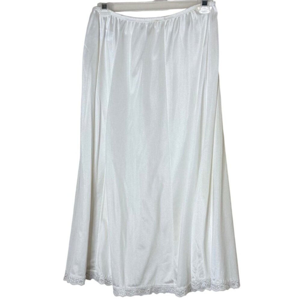 Vintage White Nylon Half Slip Skirt Lace Hem 28 Inch Elastic Waist XL Made USA - Picture 2 of 6